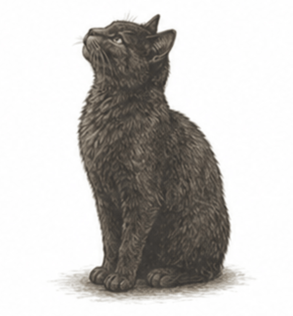 Eine Katze, die zur Seite schaut, mit dem Rücken zum Betrachter
