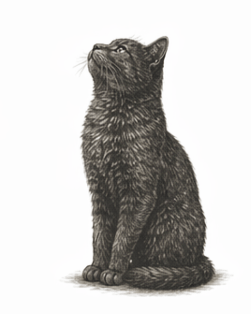 Eine schwarze Katze als Betrachterin der Quelle