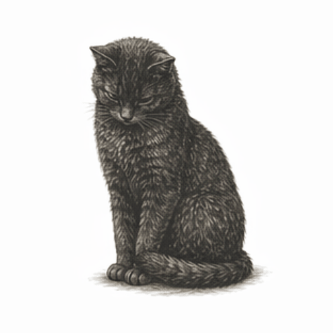 Eine schwarze Katze als Betrachterin der Quelle