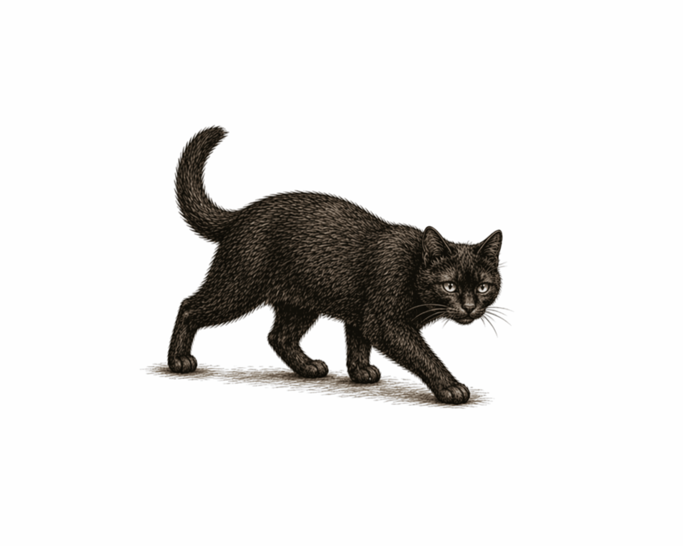 Schwarze Katze schaut genau hin - geht und wittert