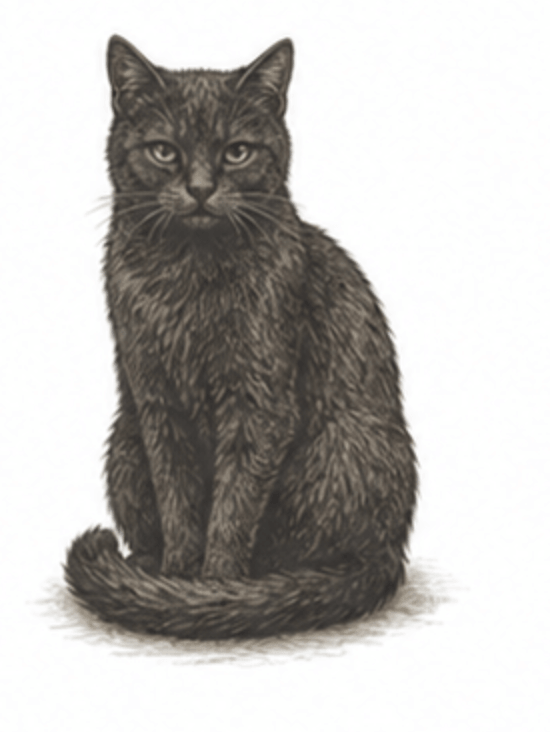 Eine Katze, die zur Seite schaut, mit dem Rücken zum Betrachter