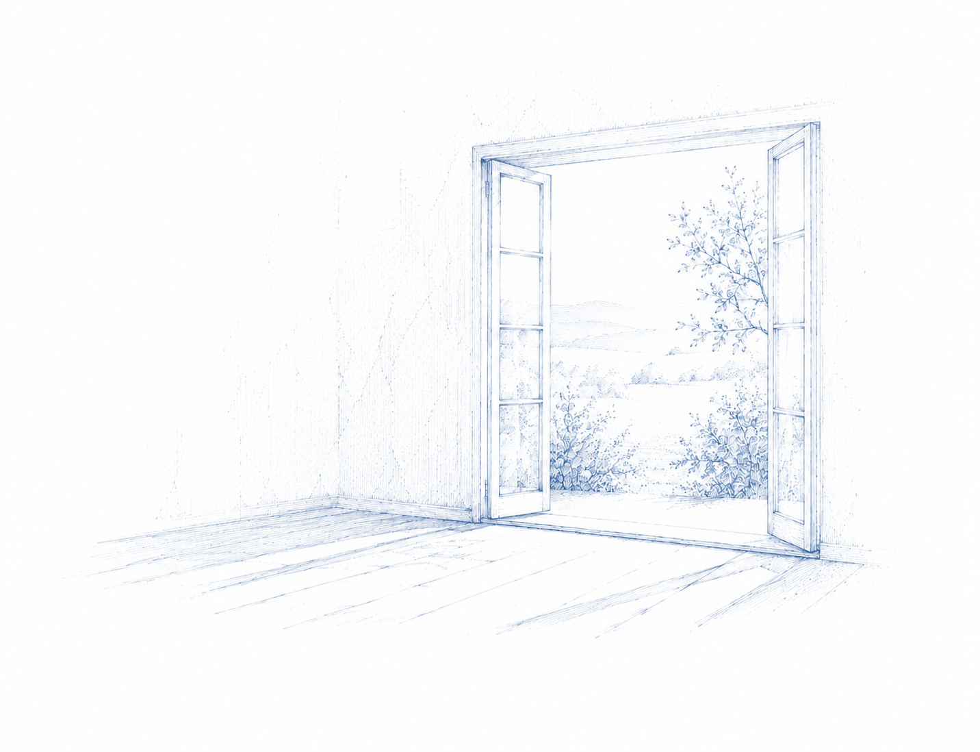 Ein geöffneter Raum - licht weit und zum Garten blickend.