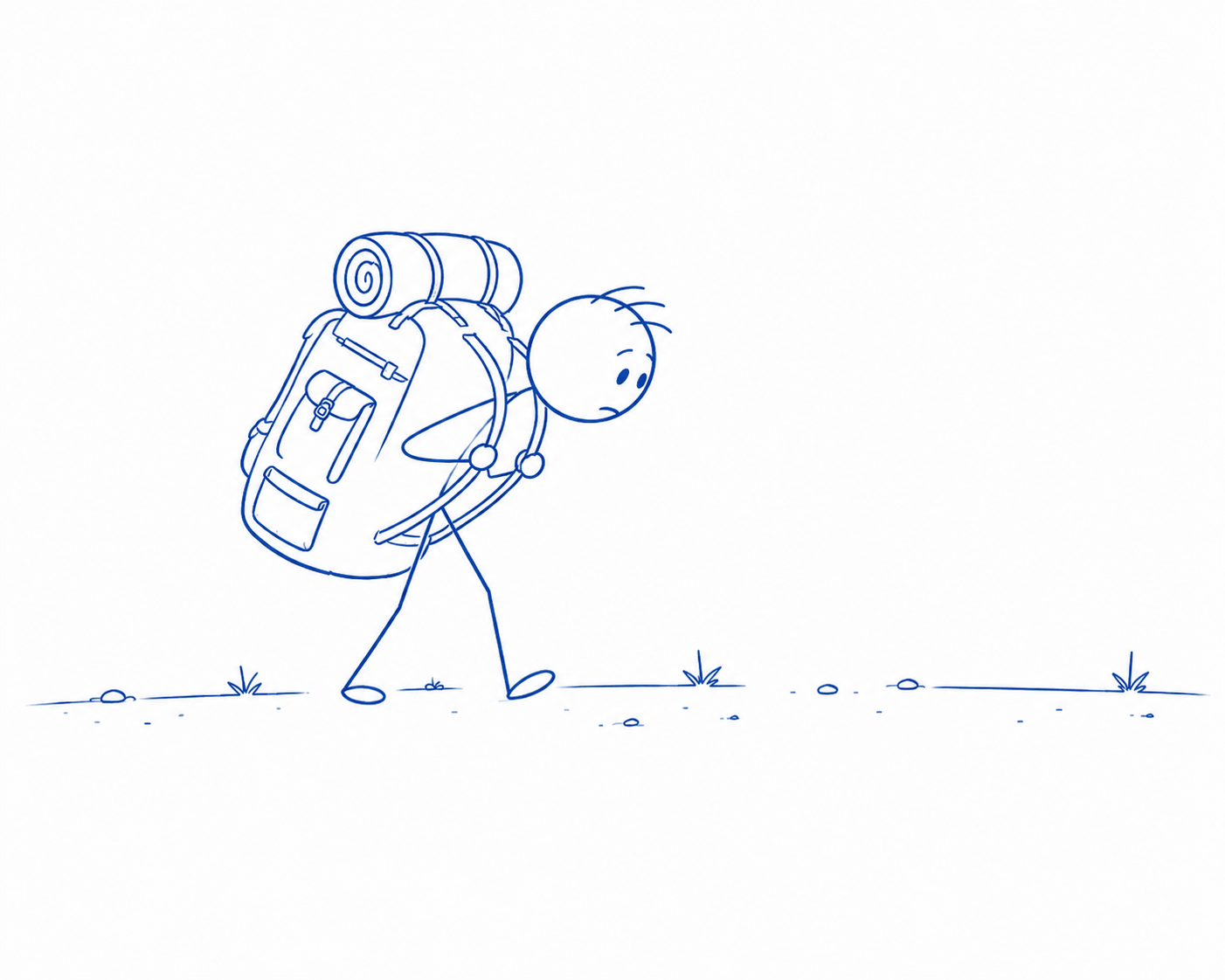 Fred mit Last - Ein Strichmännchen mit schwerem Rucksack