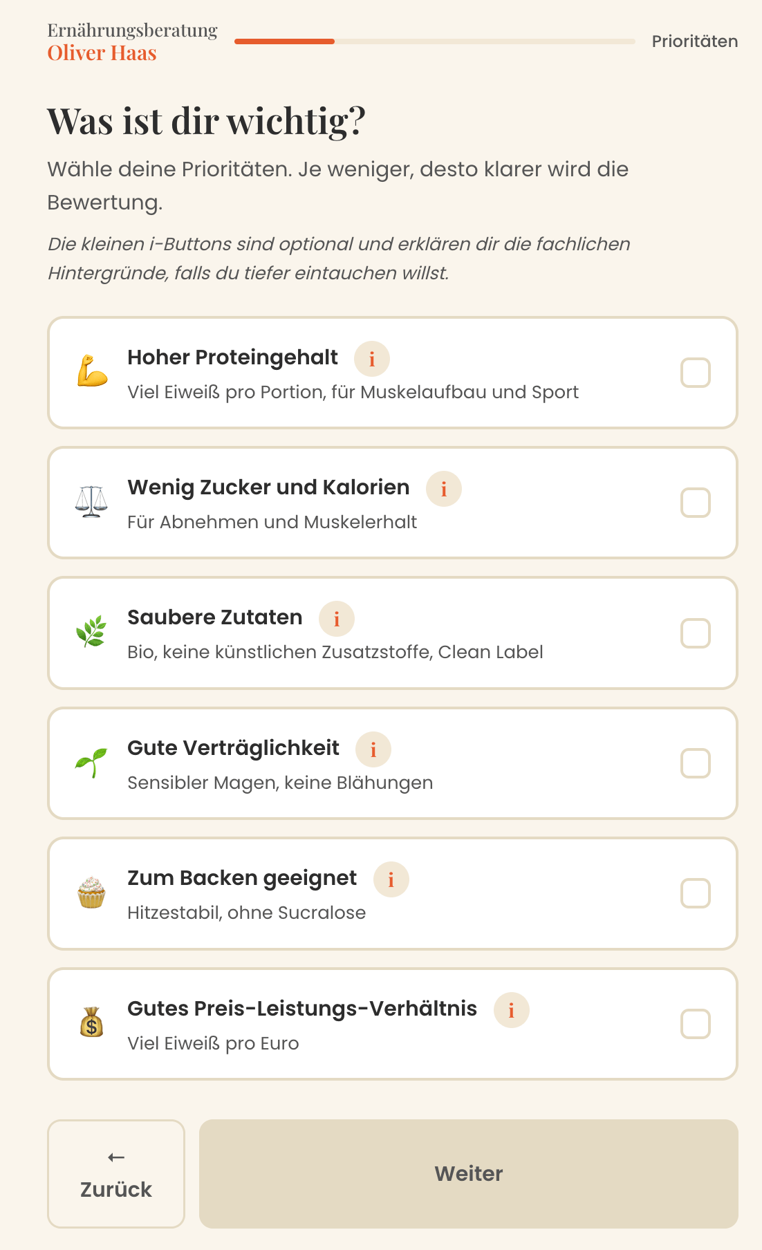 Prioritäten-Auswahl im Tool