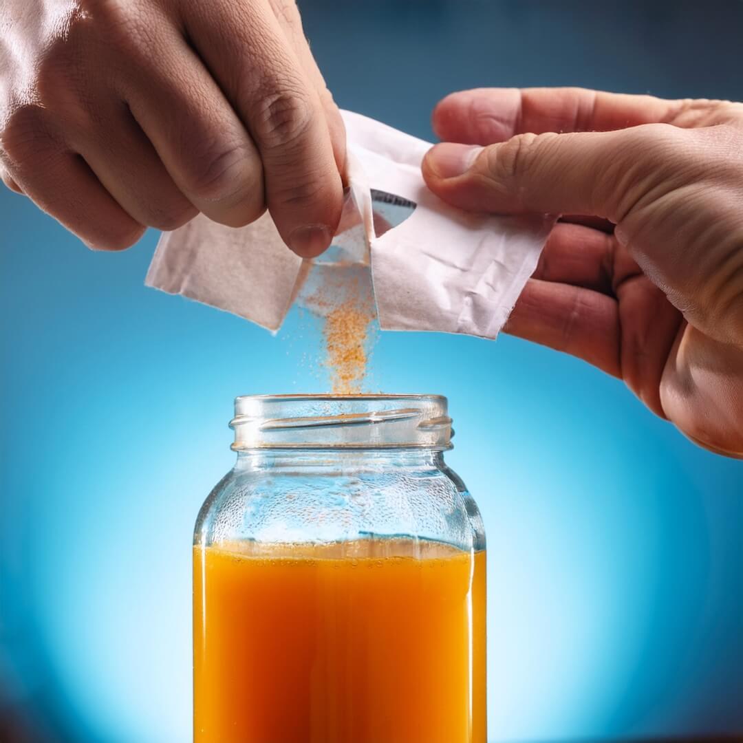 1 Portionsbeutel Premizym aktiv in 1 l Bio-Saft dosieren