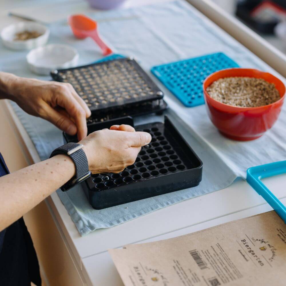 Foto von der Herstellung der Saatgut-Kapseln