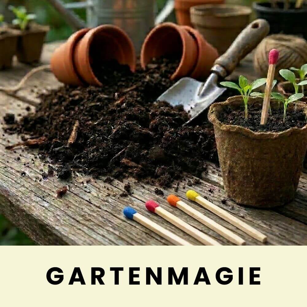 Foto von einem Anzuchttisch mit 5 bunten Steichhölzern