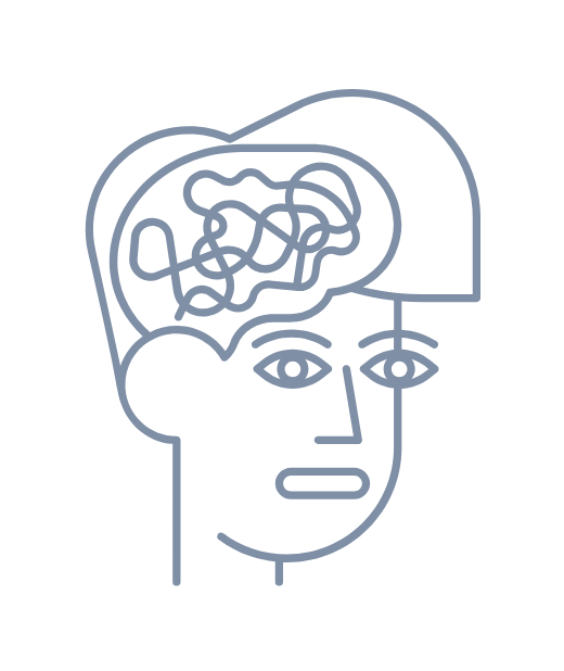Illustration eines Kopfes mit verschlungenen Linien – Symbolbild für psychische Belastungen, verwendet auf der Seite Psychotherapie in Ebstorf