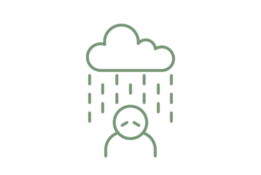 Illustration einer Person unter einer Regenwolke als Symbol für Krisen