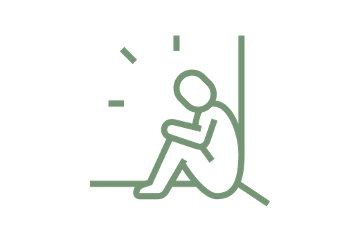 Illustration einer in der Ecke sitzenden Person als Symbol für Selbstzweifel und Unsicherheit