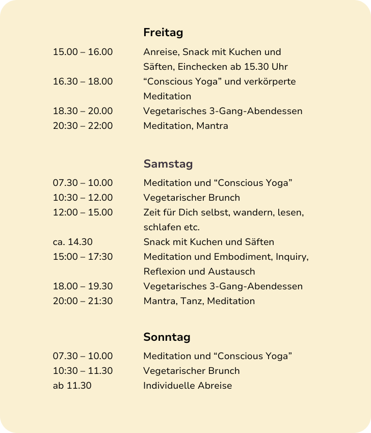 Zeitplan Retreat 3 Tage