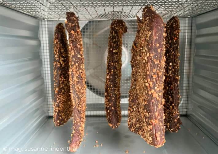 20220608 Biltong haengend im Doerrautomaten