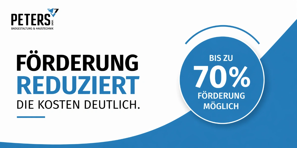 Grafik zur Förderung beim Heizung erneuern: Bis zu 70 Prozent Zuschuss für neue Heizungen möglich, dargestellt mit Wärmepumpe und Kostenersparnis