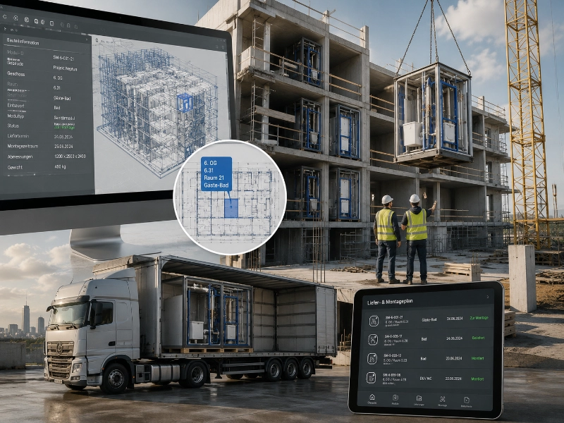 Baustelle und digitale Planung in Aktion