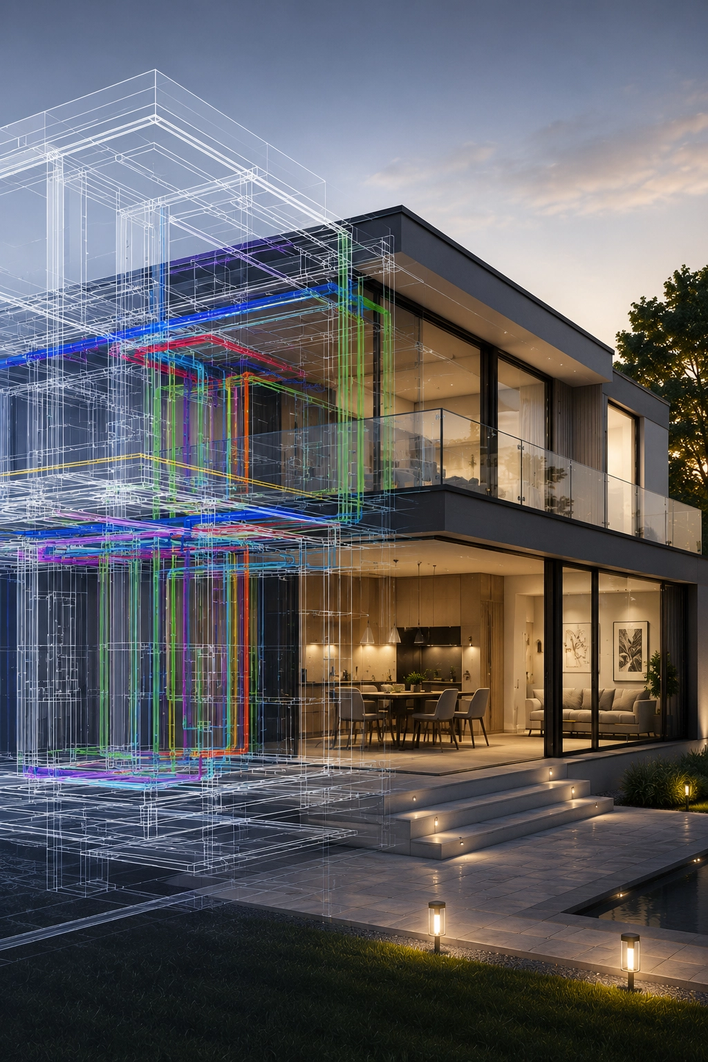 Moderne Architektur im Dämmerlicht